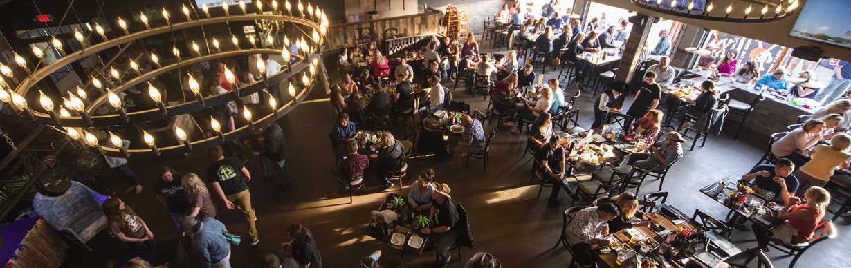 overhead view of a full dining room at blind squirrel